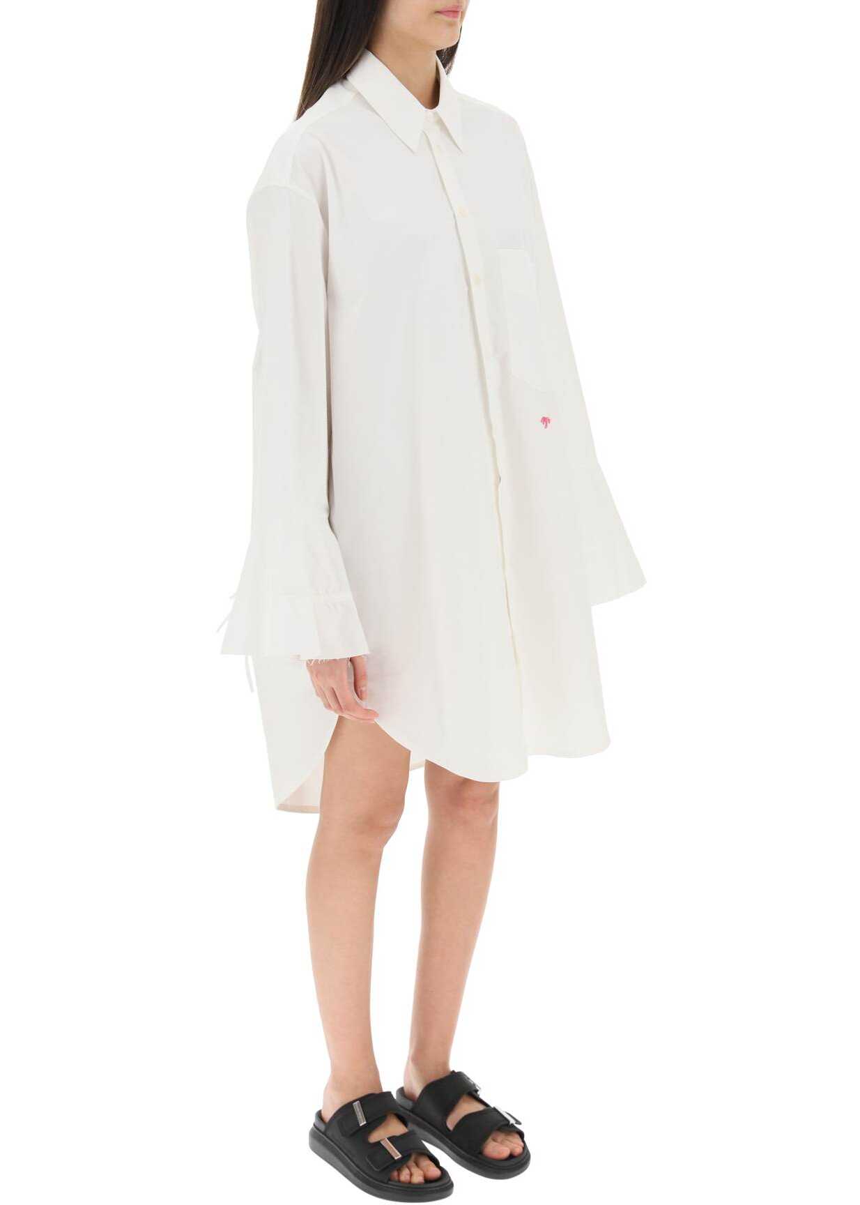 Palm Angels Shirt Dress With Bell Sleeves WHITE BLACK