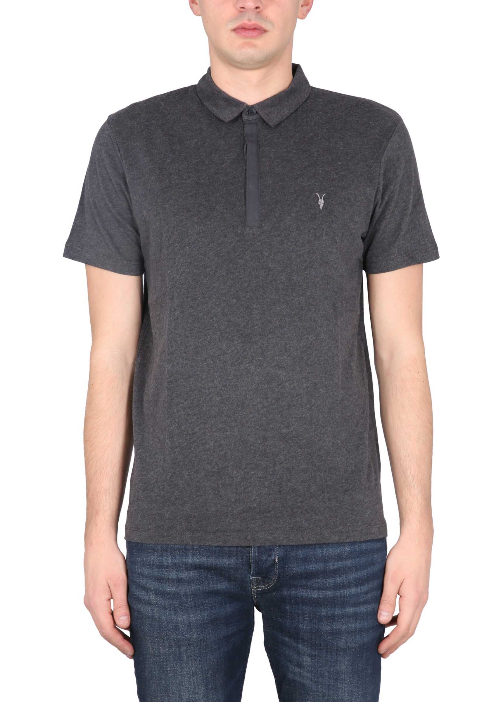 AllSaints Polo Shirt With Ramskull Embroidery GREY