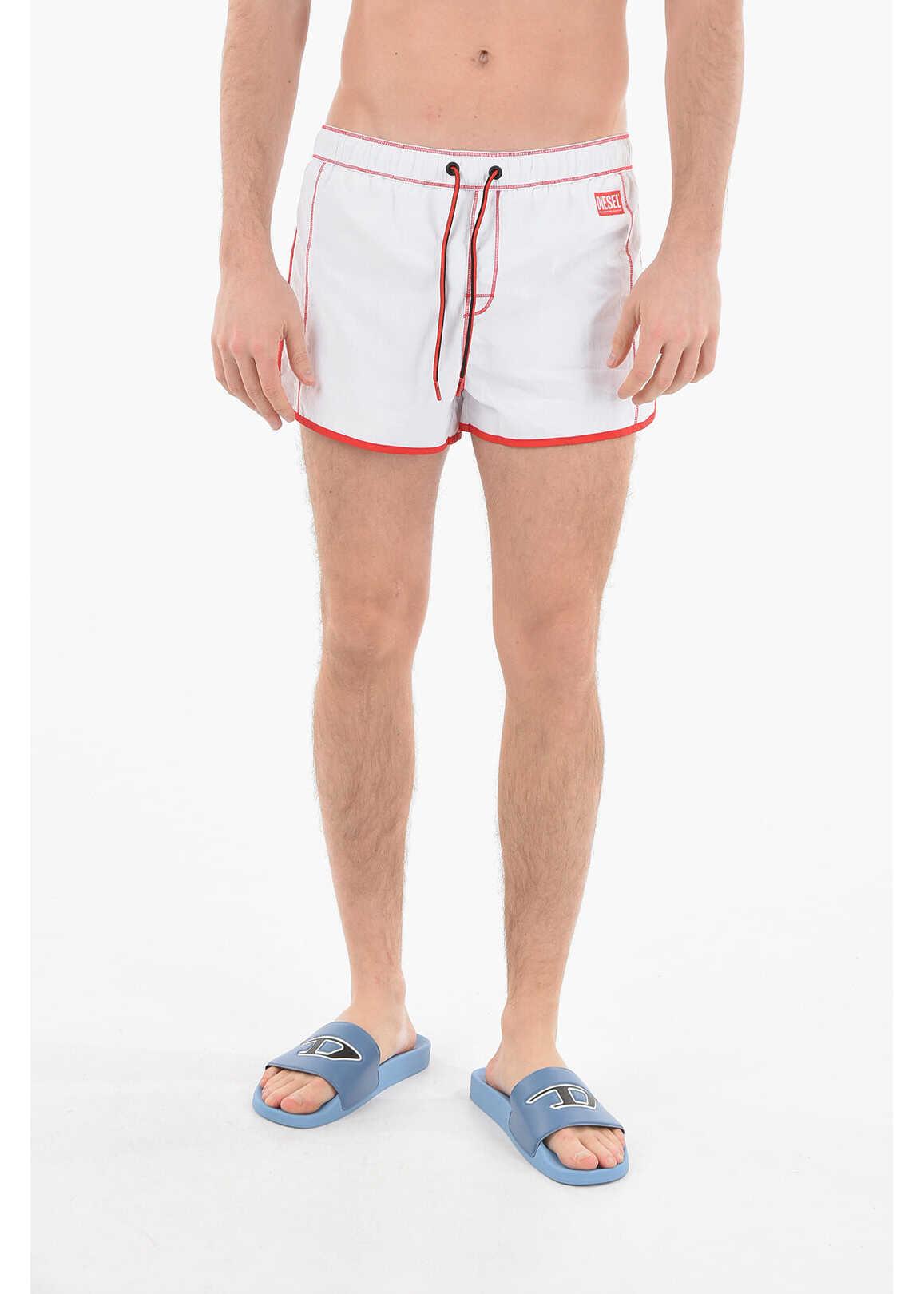 Diesel Red Tag Visible Stitching Nylon Bmbx-Reef-30 Swim Shorts White