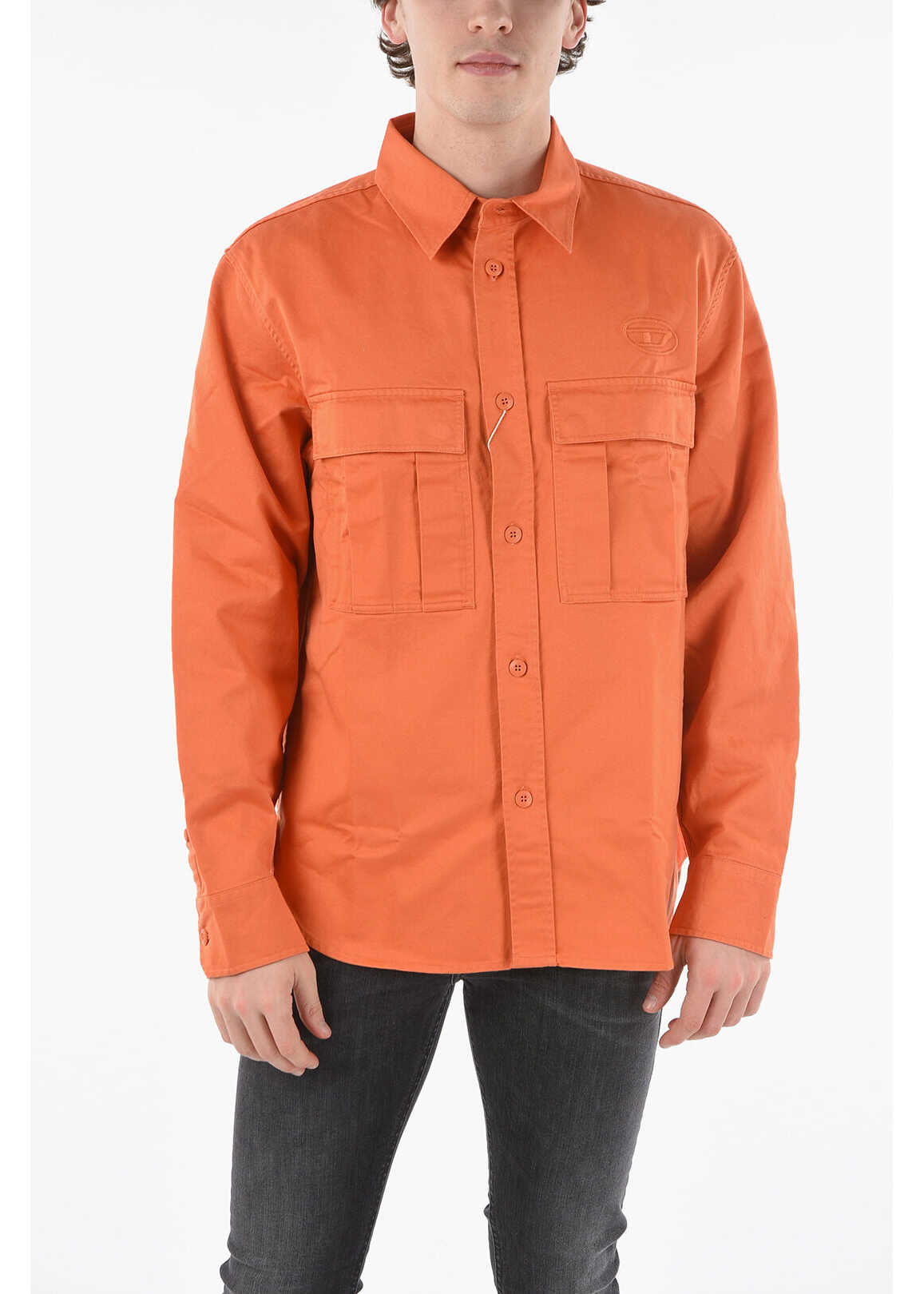 Diesel Cotton S-Roow Overshirt With Back Pocket Orange