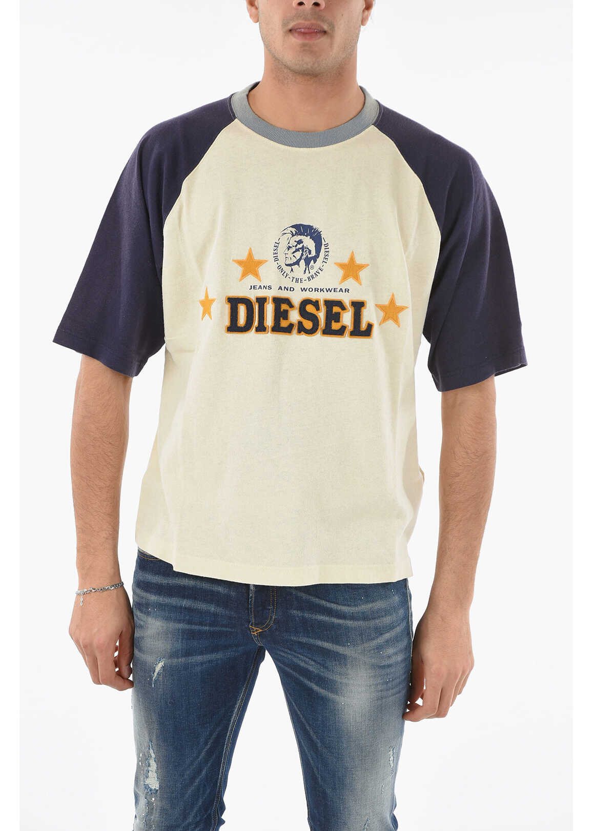 Diesel Two-Tone D4D-22 Crew-Neck T-Shirt With Patch Logo Beige