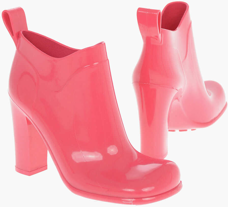 Bottega Veneta Shiny--Rubber Shine Ankle Boots With Squared-Toe Pink