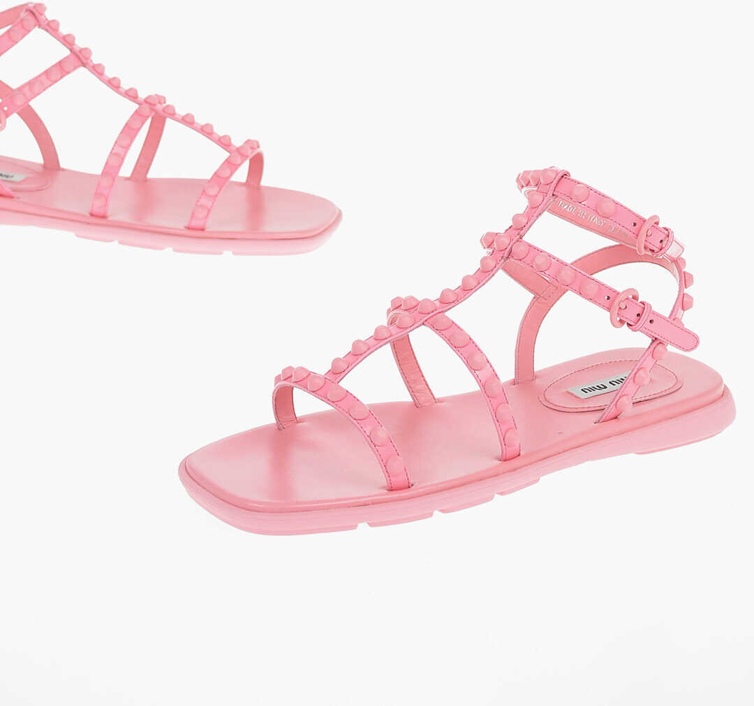 Miu Miu Studded Leather Gladiator Sandals Pink