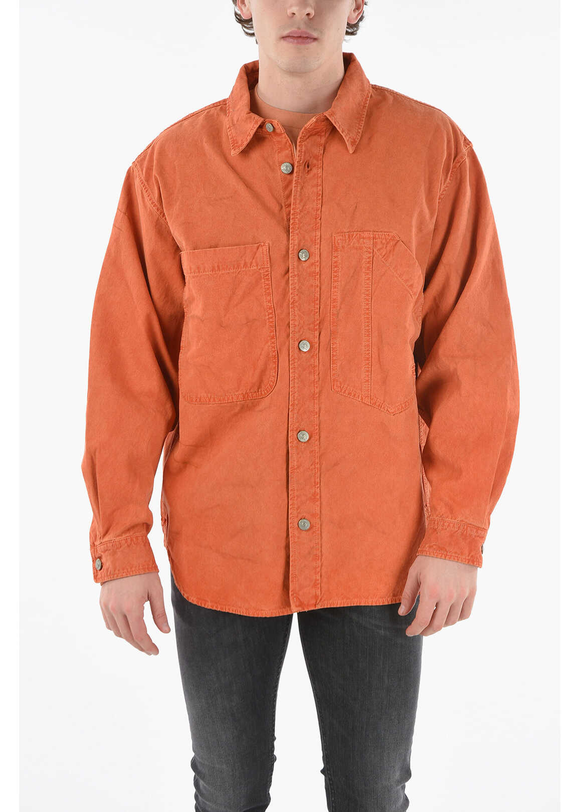 Diesel Denim S-Mount Overshirt With Double Breast Pocket Orange