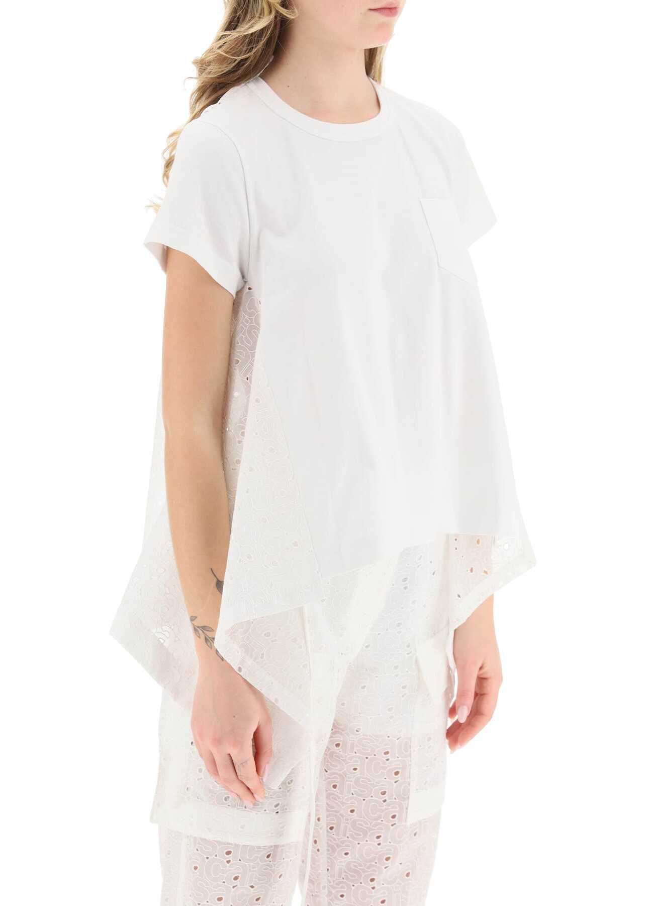 Sacai Asymmetric T-Shirt With Monogram Lace OFF WHITE OFF WHITE