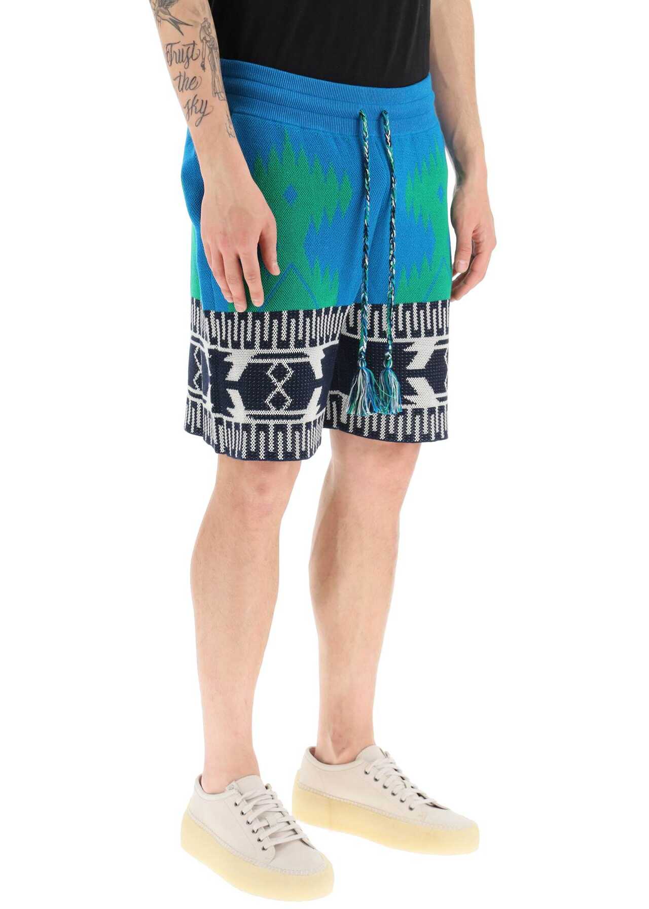 ALANUI Jacquard Cotton Icon Shorts BLUE FOREST GREEN