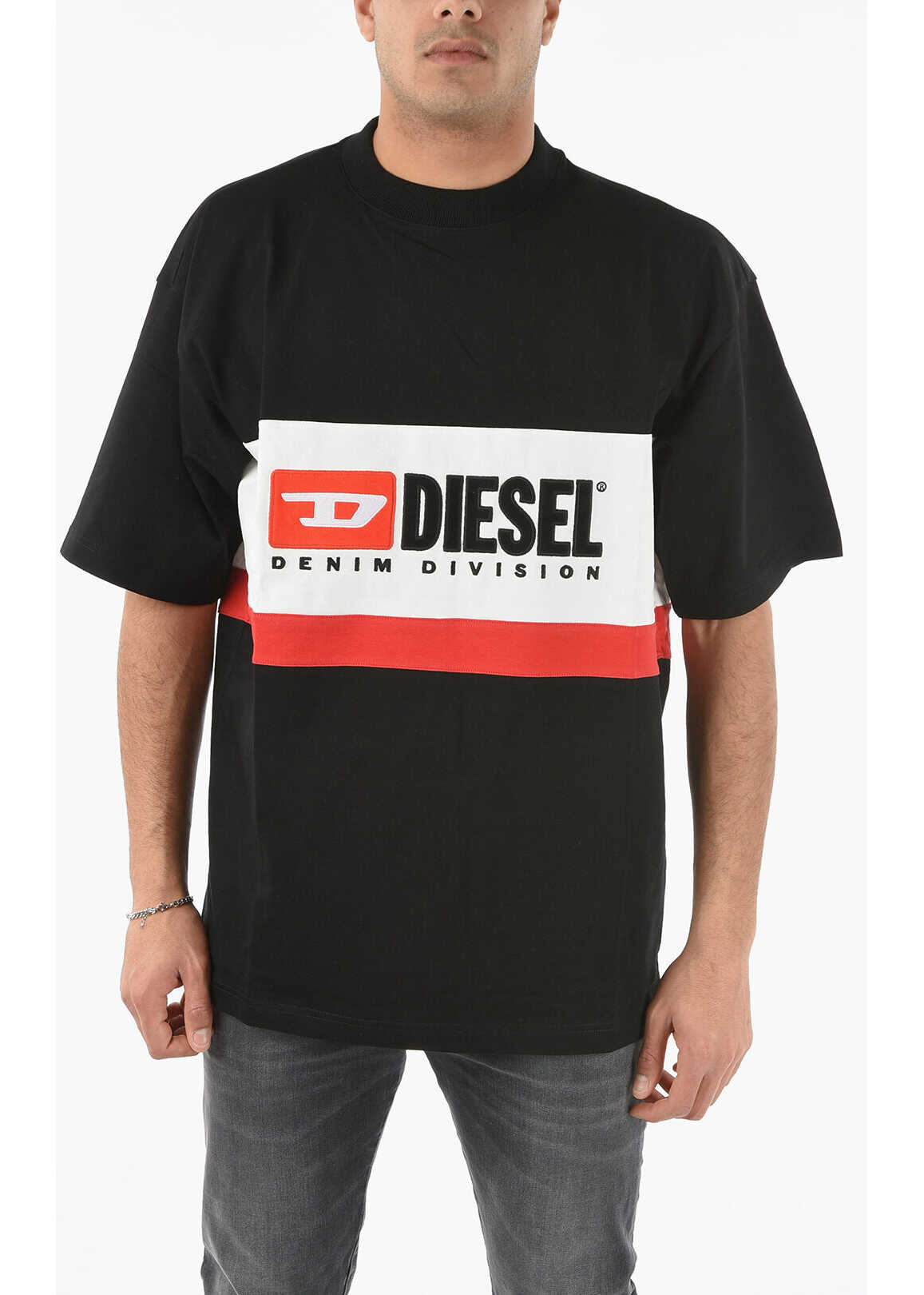 Diesel Logo Embroidered Logo T-Streap-Division Crew-Neck T-Shirt Black