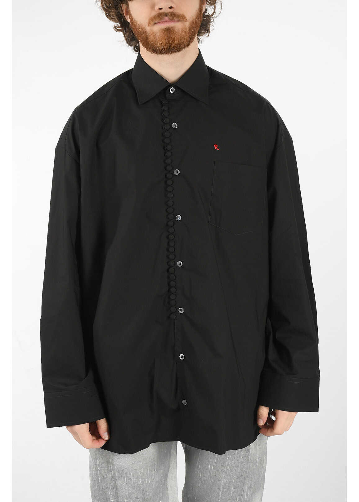 Raf Simons Over-Sized Business Shirt With Chest Pocket And Embroidered Black