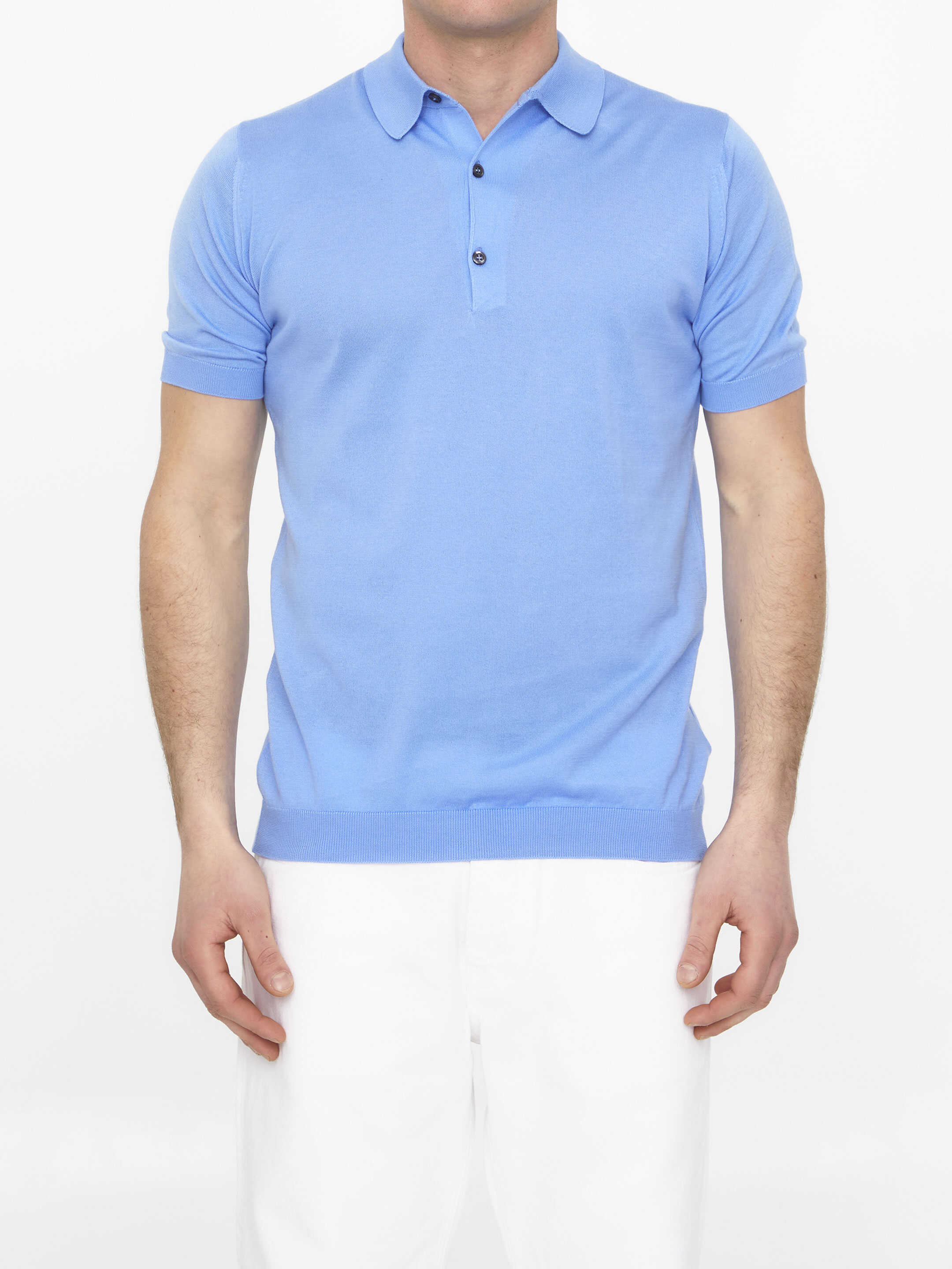 John Smedley Light-Blue Cotton Polo Shirt Light Blue