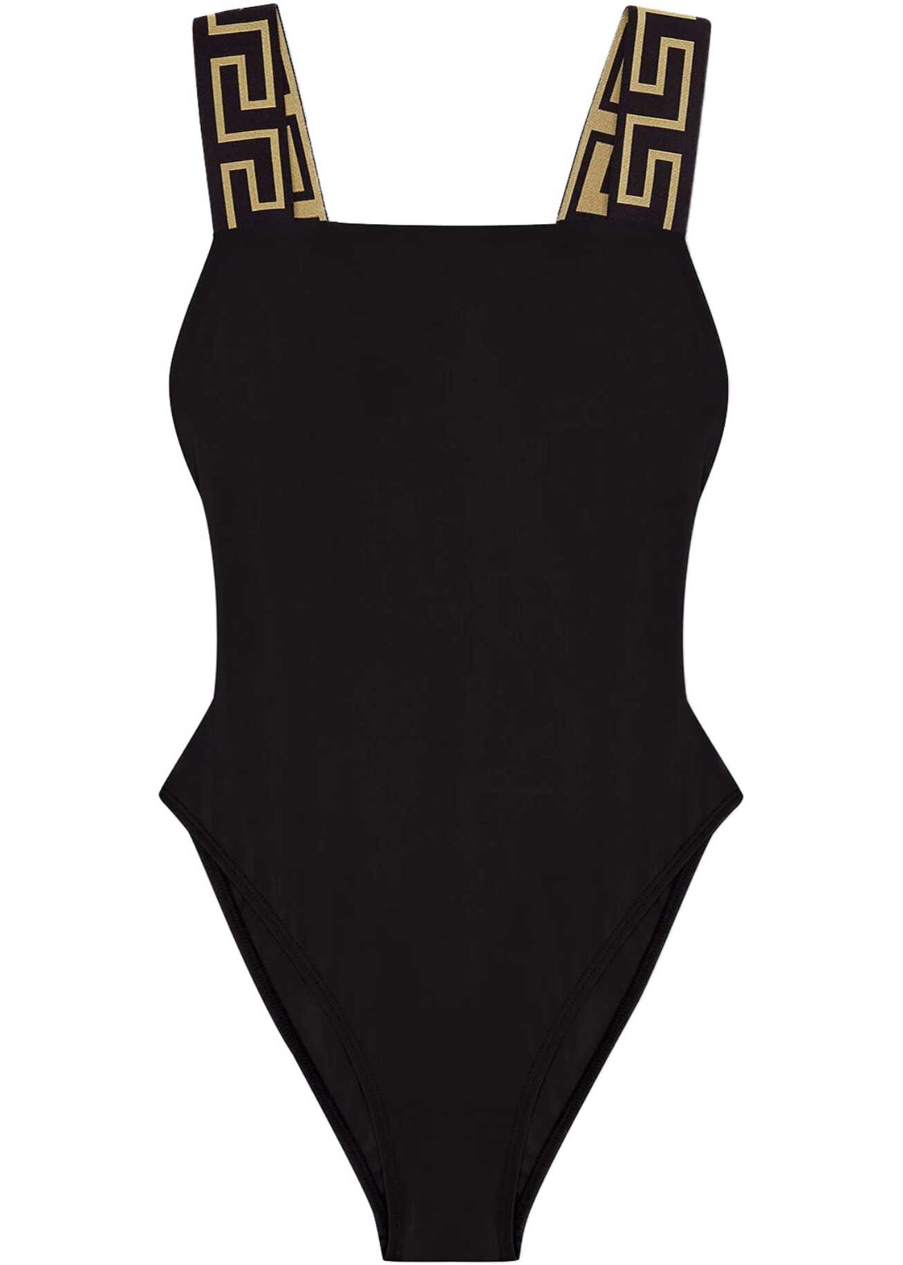 Versace One Piece Swimsuit With Greek Border BLACK