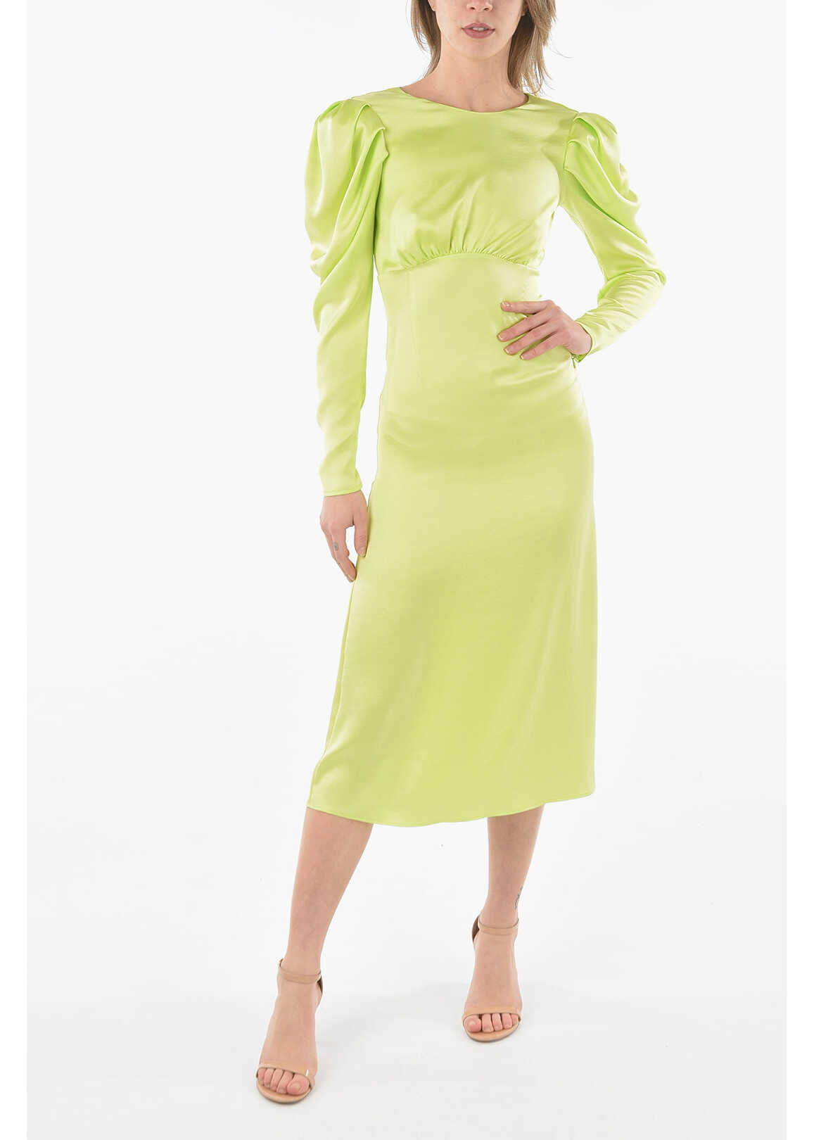 THE ANDAMANE Bare Back Dress With Leg O\'mutton Sleeve Green