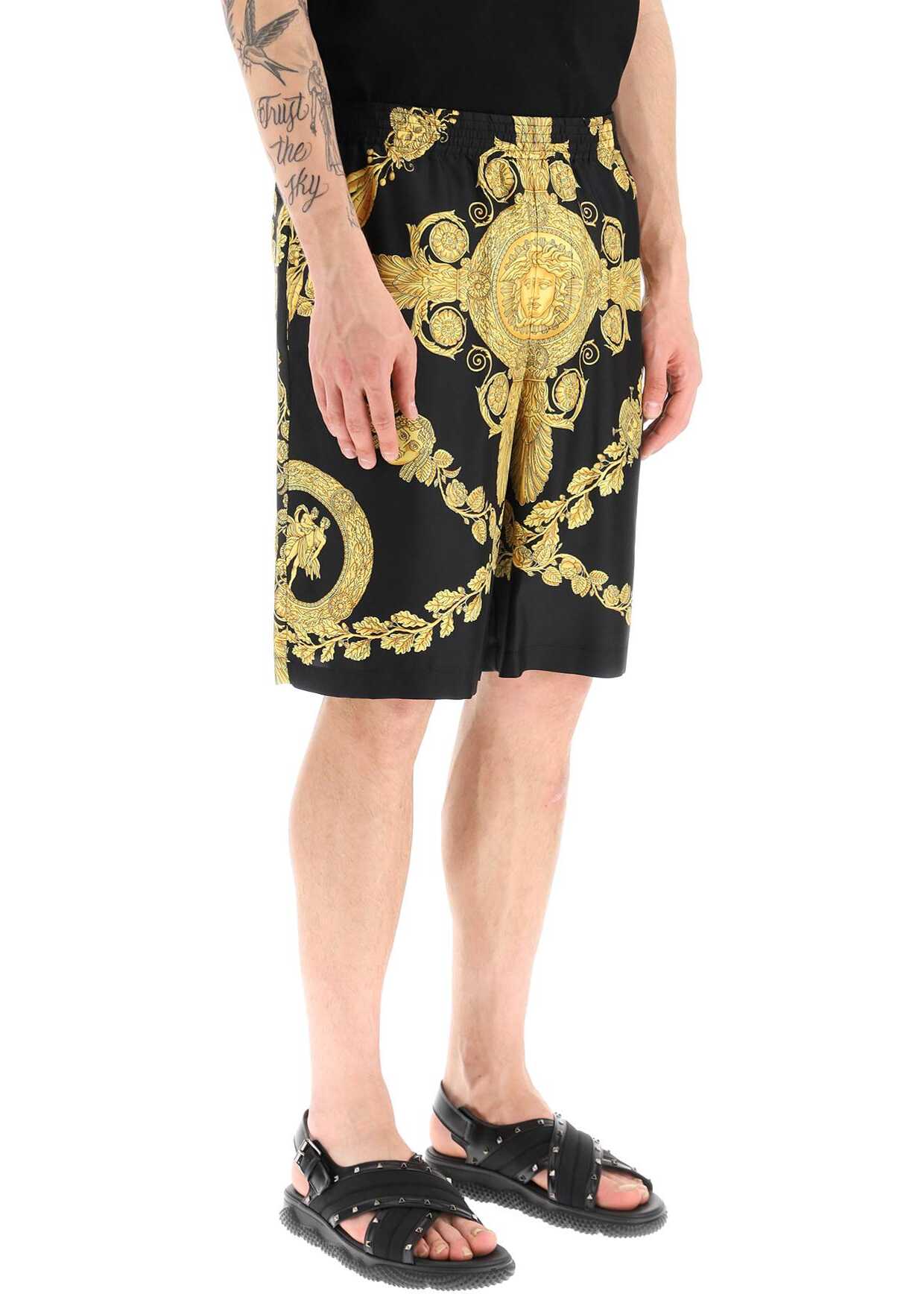 Versace Maschera Baroque Silk Shorts BLACK GOLD