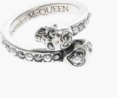 Alexander McQueen Crystal Skulls Brass Ring Silver