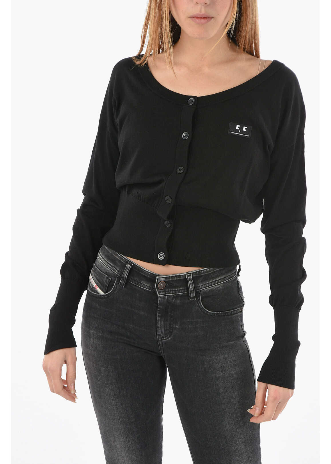 Diesel Silk And Cotton Crop M-Columbia Cardigan Black