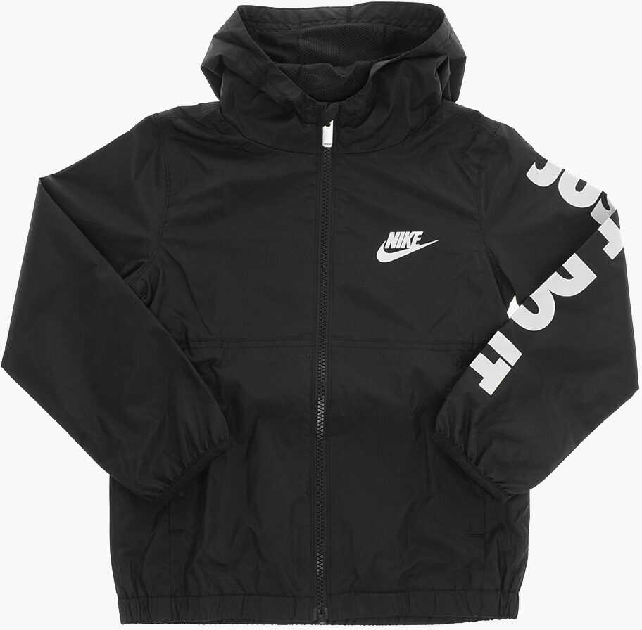 Nike Side Logo Printed Windbreaker Jacket With Hood Black