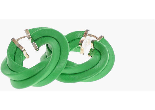 Cercei Bottega Veneta Soft-Leather Twisted Hoop Earrings Green Femei (BM 9741806) 2