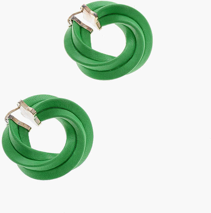 Bottega Veneta Soft-Leather Twisted Hoop Earrings Green image13