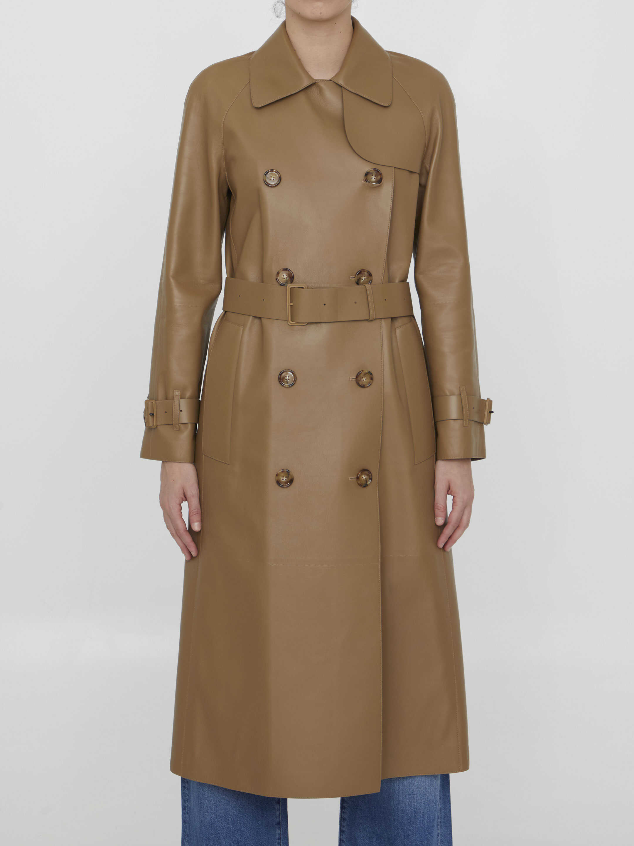 Burberry Leather Waterloo Trench Coat Camel