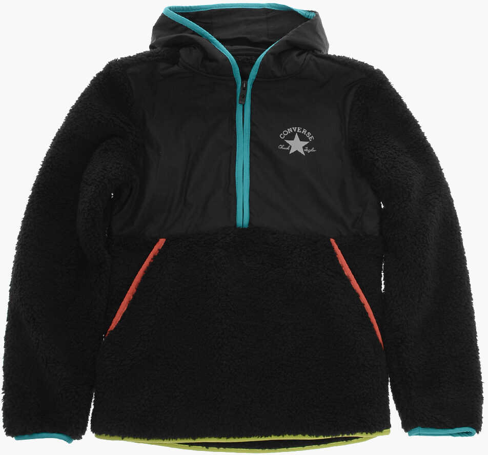 Nike All Star Chuck Taylor Faux Fur Jacket With Maxi Pocket Front Black