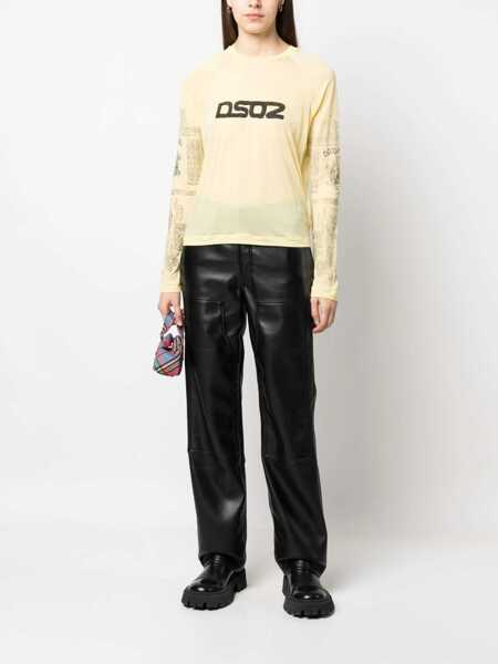 Tricouri DSQUARED2 Logo Print T-Shirt YELLOW Femei (BM 9746336) 2