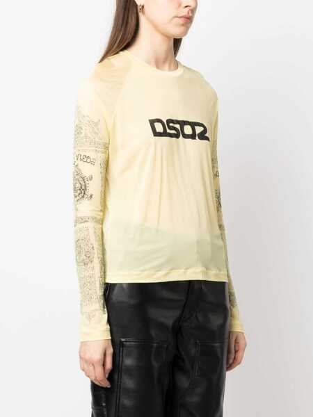Tricouri DSQUARED2 Logo Print T-Shirt YELLOW Femei (BM 9746336) 3