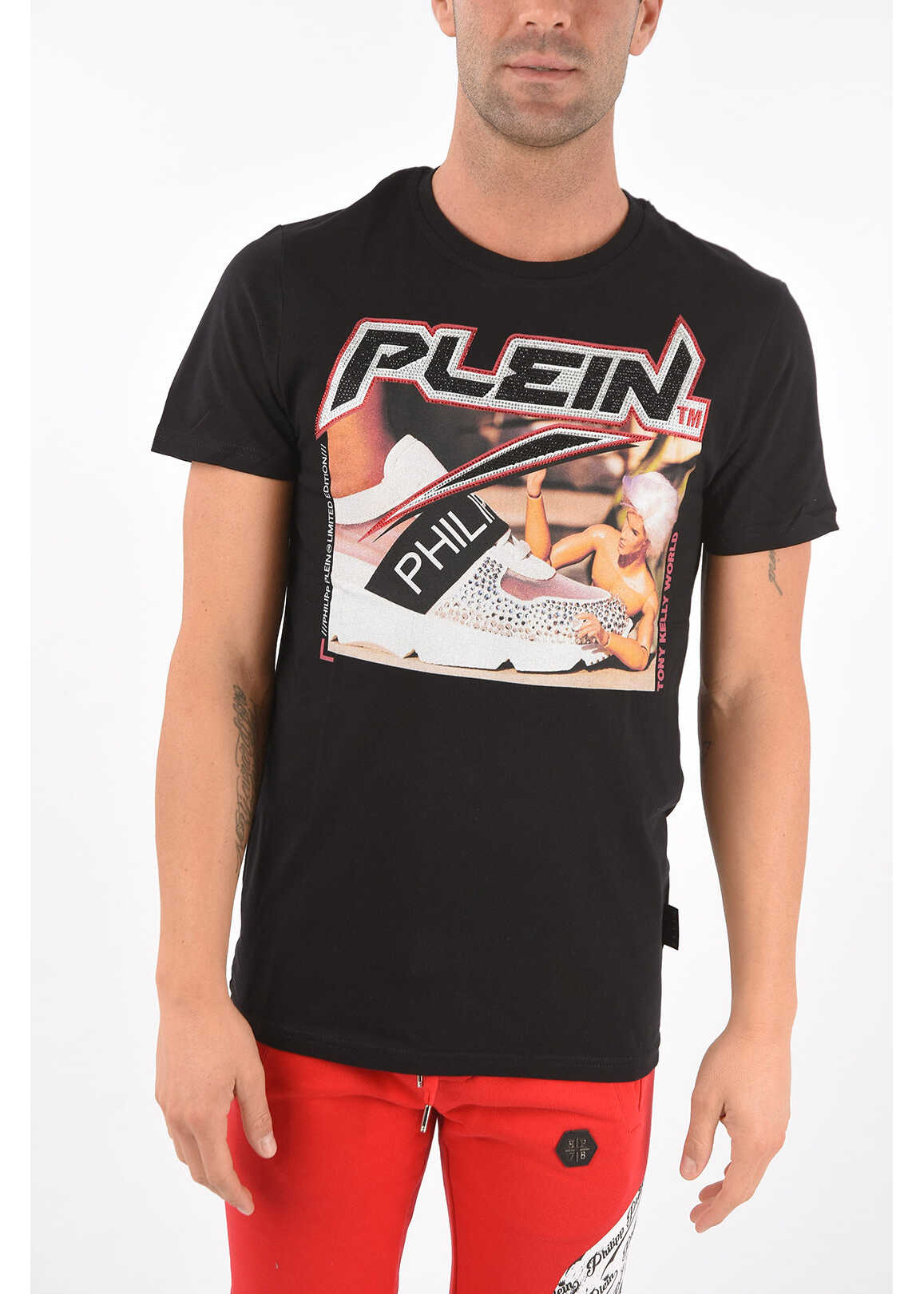 Philipp Plein Platinum Cut Printed Tony Kelly Strass T-Shirt* Black