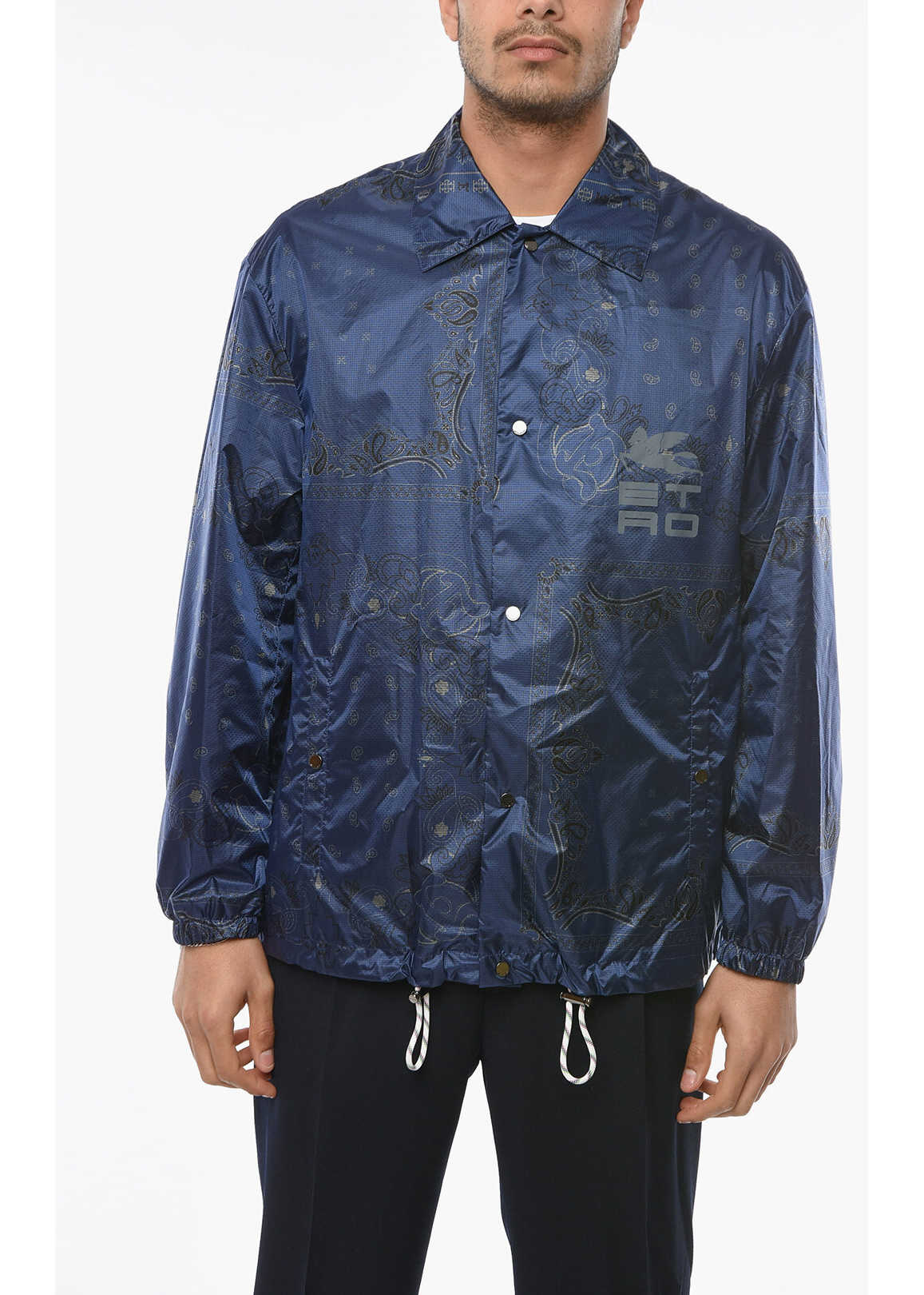 ETRO Drawstringed Windbreaker Jacket With Paisley Pattern And Let Blue