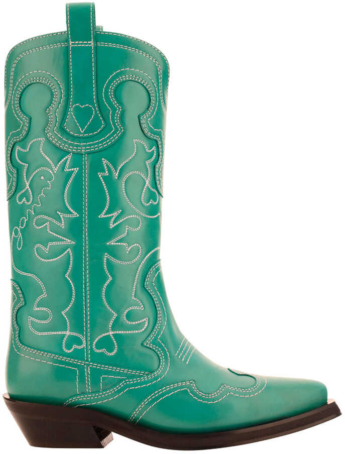 Ganni Western Boots BOTTLE GREEN