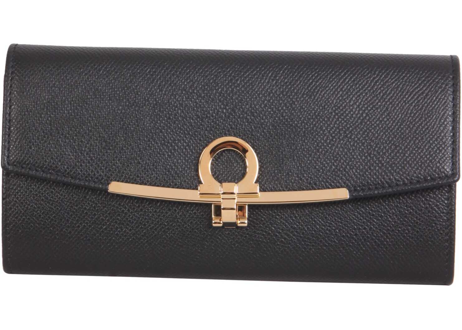 Ferragamo Medium Leather Wallet With Hook BLACK