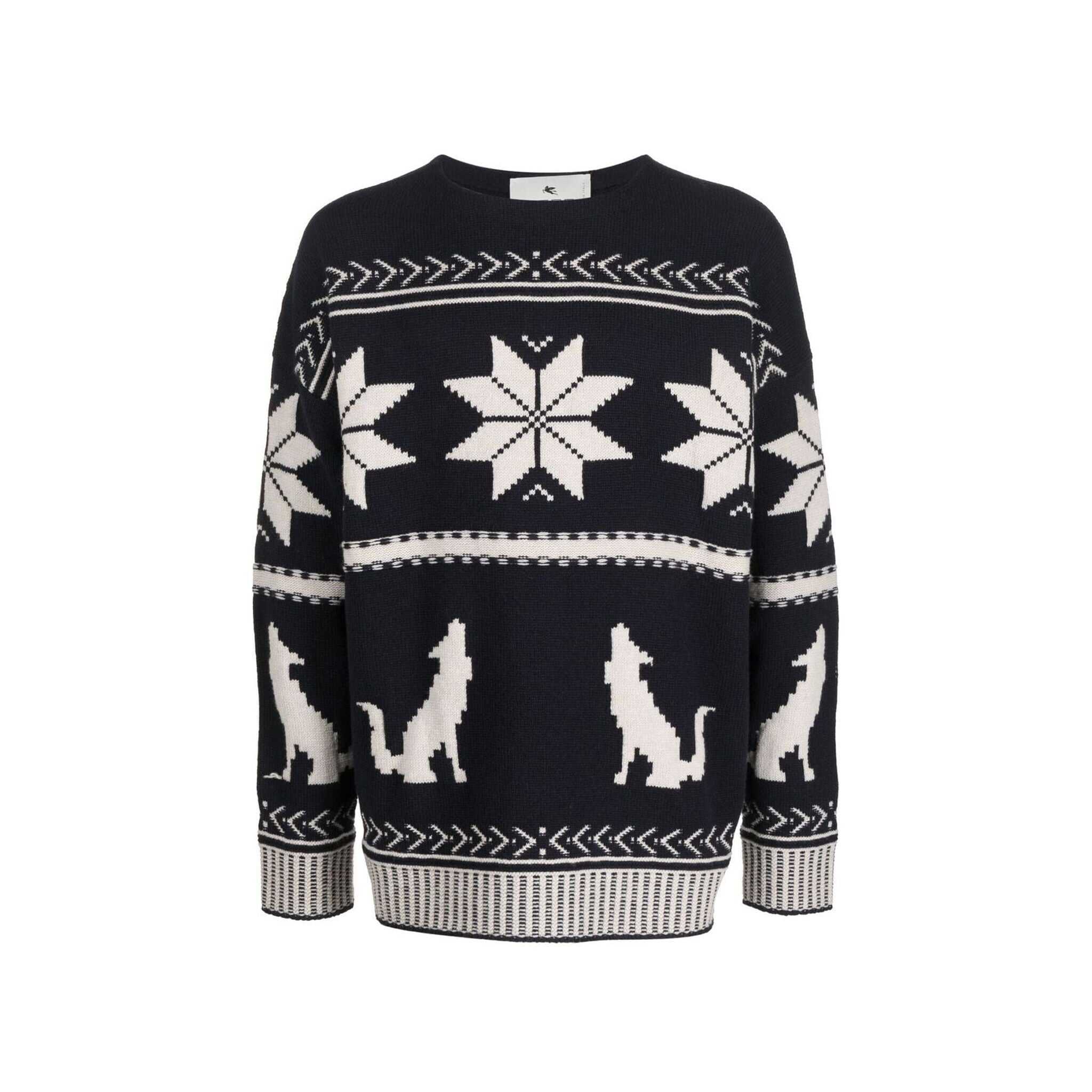 ETRO Embroidered Cotton Sweater Blue