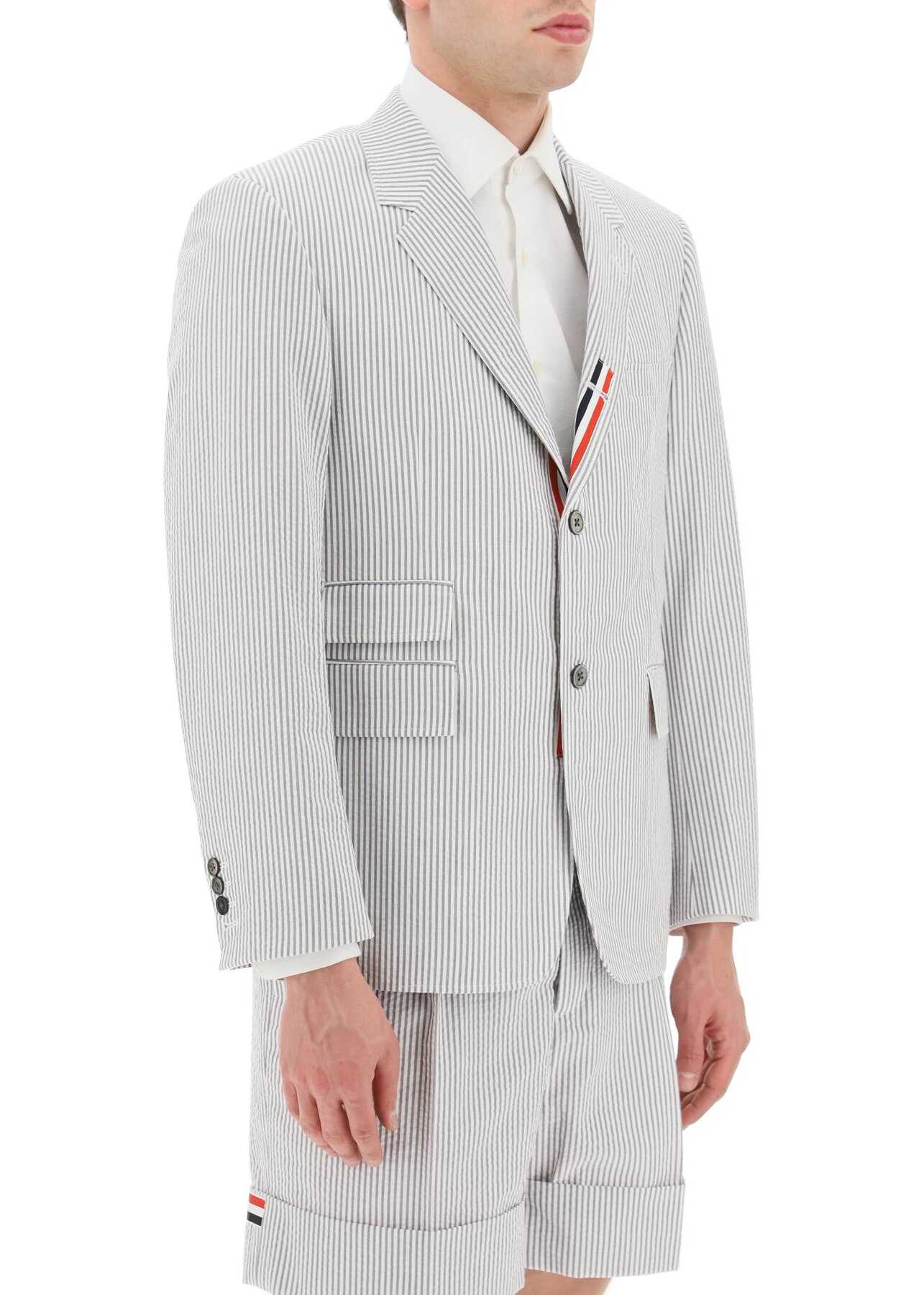 Thom Browne Striped Jacket With Tricolor Details MED GREY b-mall.ro