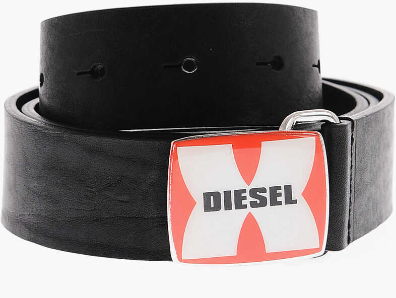 Diesel Contrasting Buckle Leather B-Marvel Belt 35Mm Black