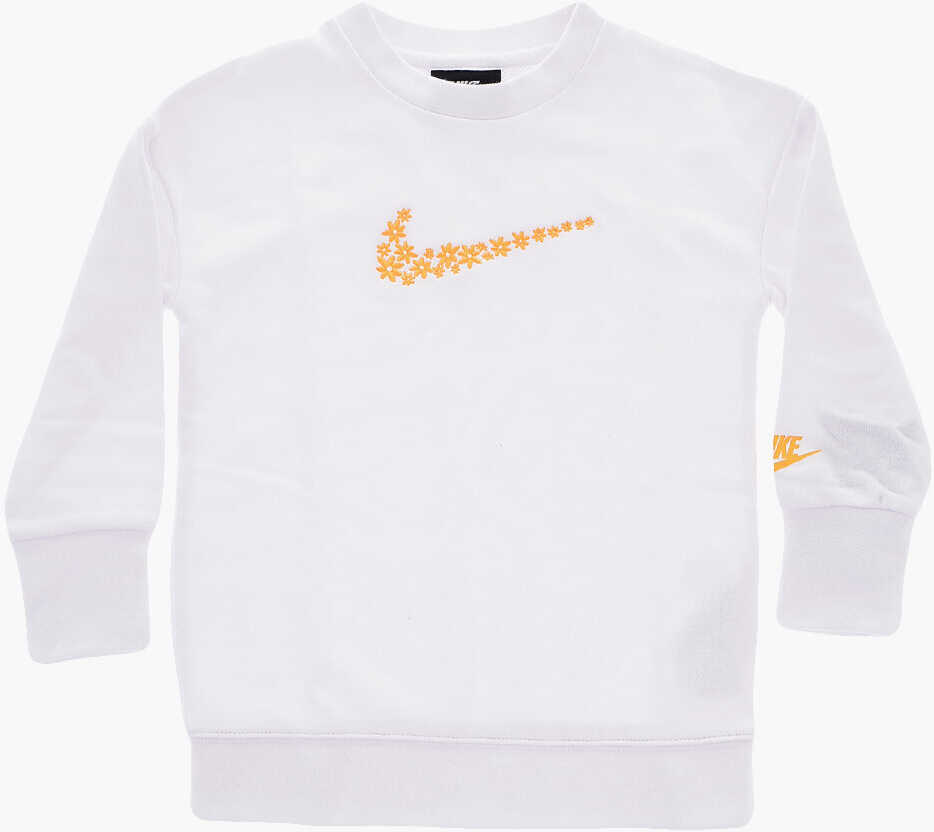 Nike Crew-Neck Sweatshirt With Golden Embroidery White