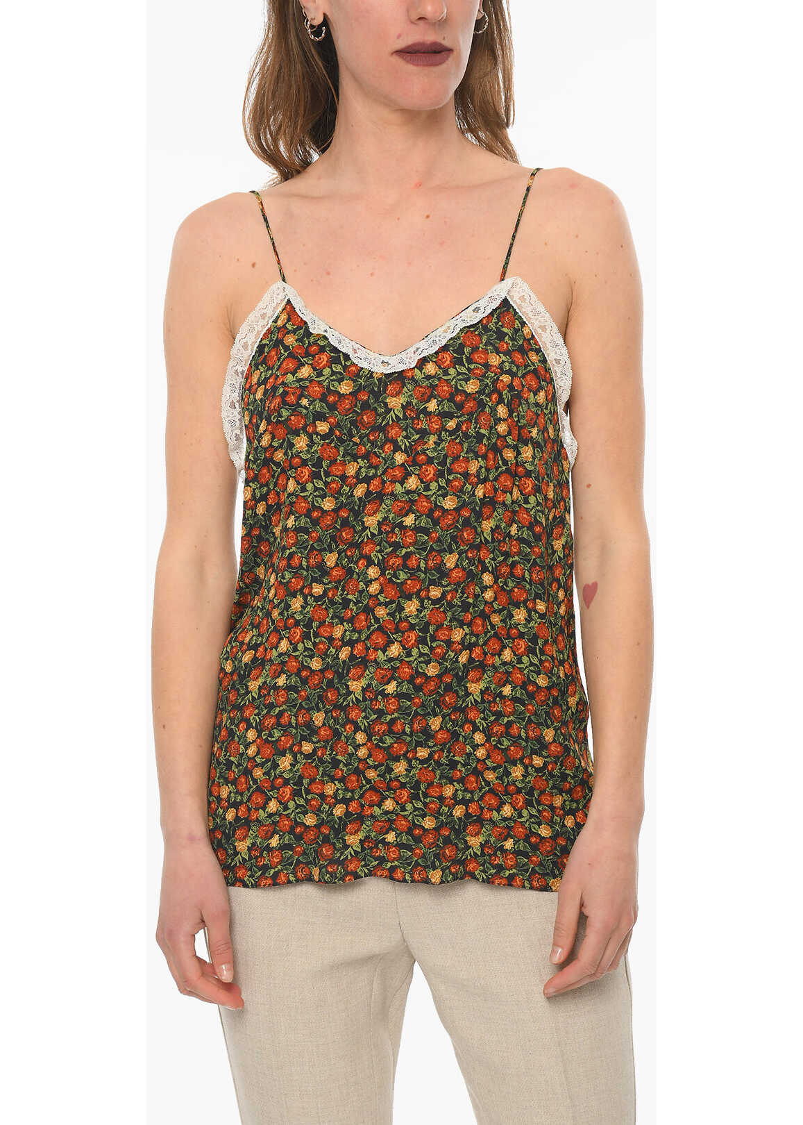 Gucci Tank Top With Lace Trims And Floral Print Allover Multicolor