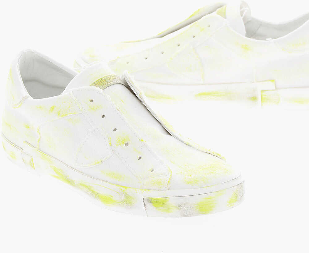 Philippe Model Distressed Slip On Prsx Sneakers With Paint Splatters Motif Yellow