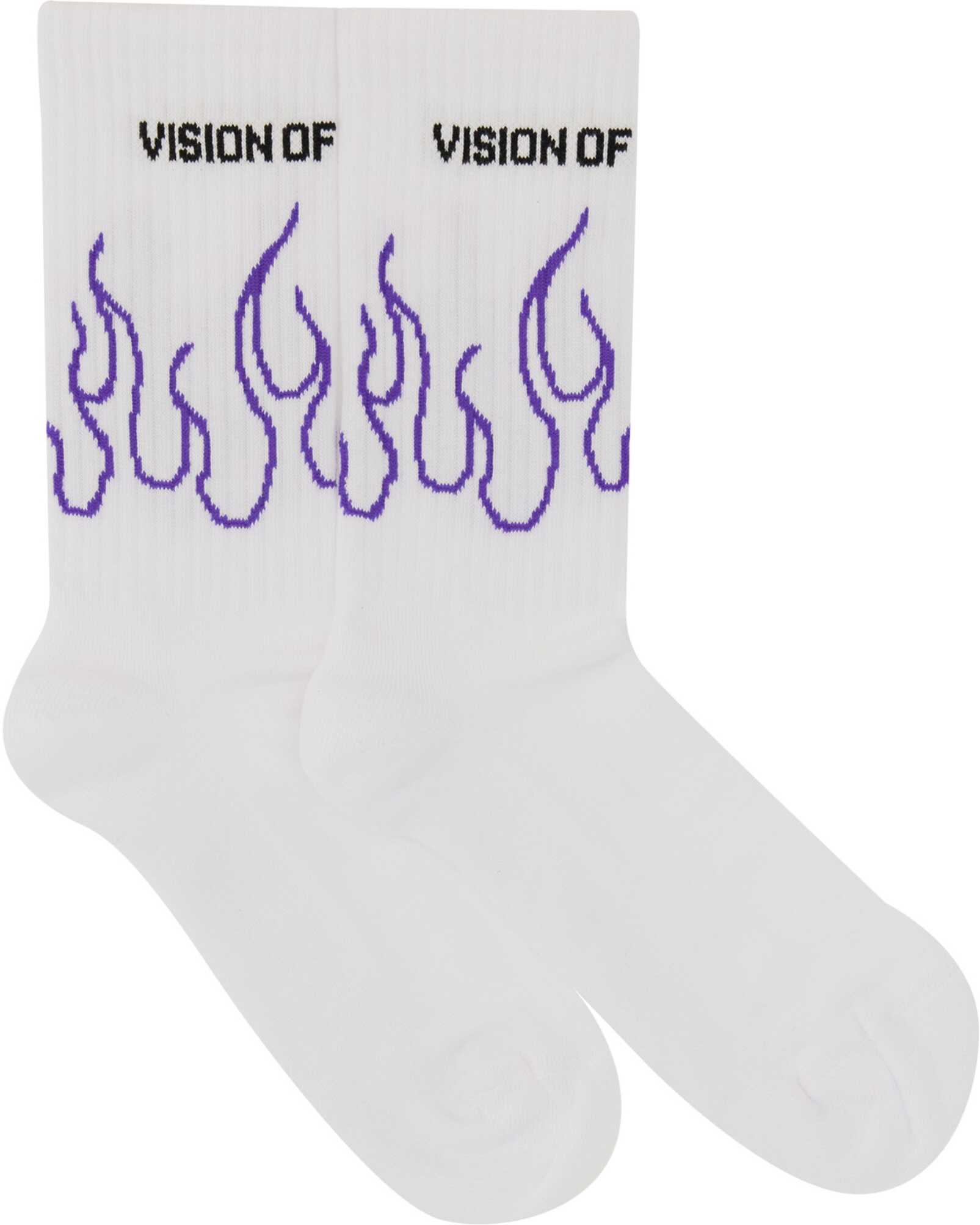 Vision of Super Sock With Flames Embroidery WHITE