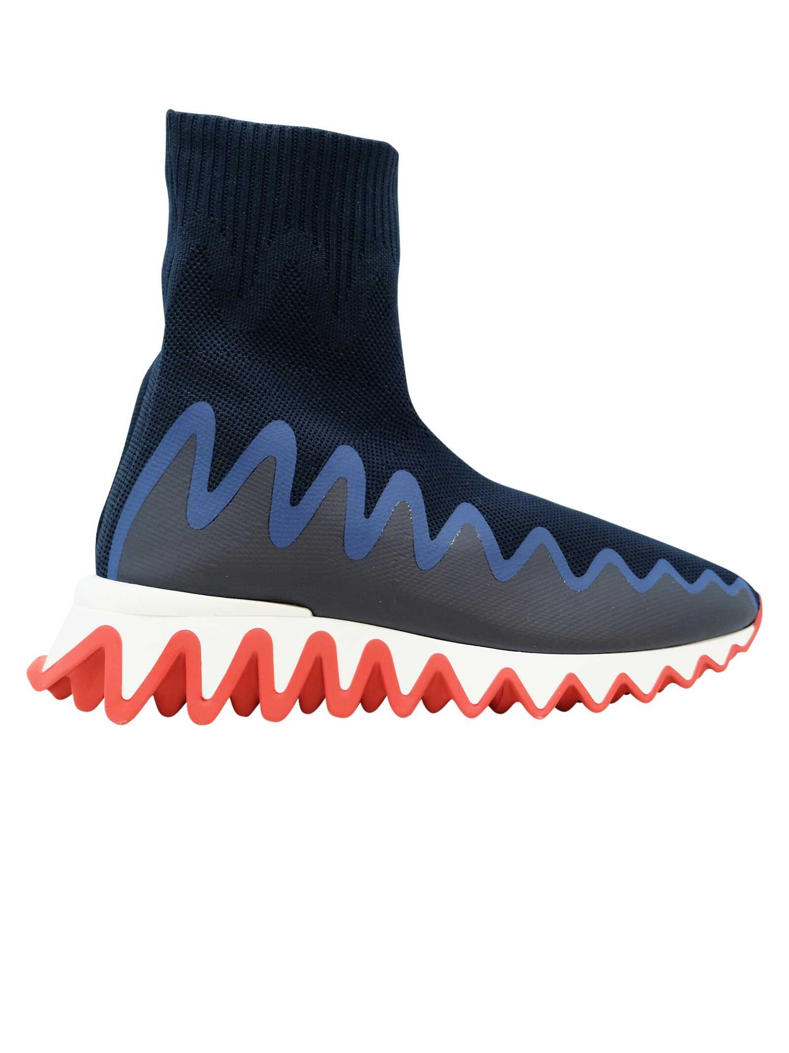 Christian Louboutin 3221226 BL1U BLUE FABRIC SHARKY SOCK SNEAKERS Blue