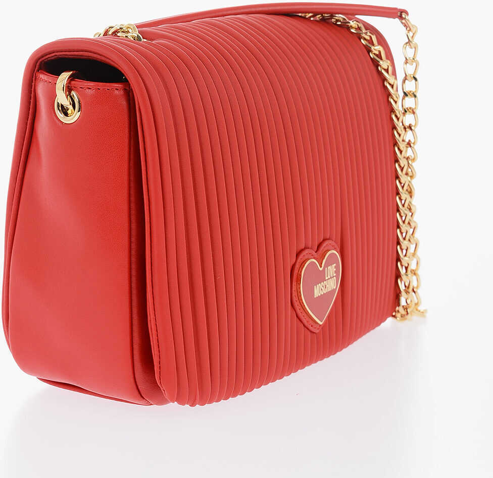 Genti tip postas Moschino Love Pleated Faux Leather Bag With Chain Shoulder Strap Red Femei (BM 9786629) 2