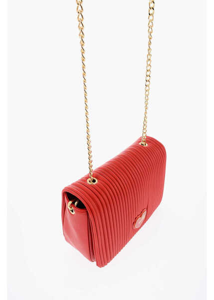 Genti tip postas Moschino Love Pleated Faux Leather Bag With Chain Shoulder Strap Red Femei (BM 9786629) 4