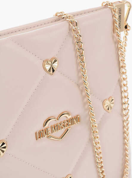 Genti tip postas Moschino Love Quilted Faux Leather Crossbody Bag With Heart-Shaped Je Beige Femei (BM 9786896) 2