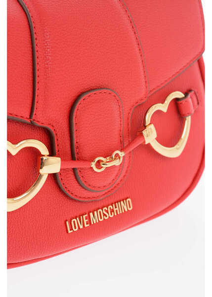 Genti tip postas Moschino Love Faux Leather Big Heartbit Crossbody Bag With Golden Cla Red Femei (BM 9786902) 4