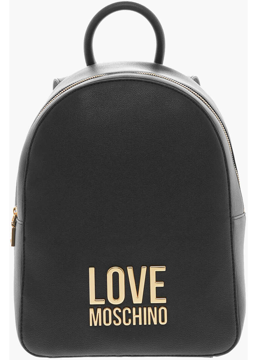 Moschino Love Faux Leather Backpack With Golden Embossed Maxi Logo Fr Black