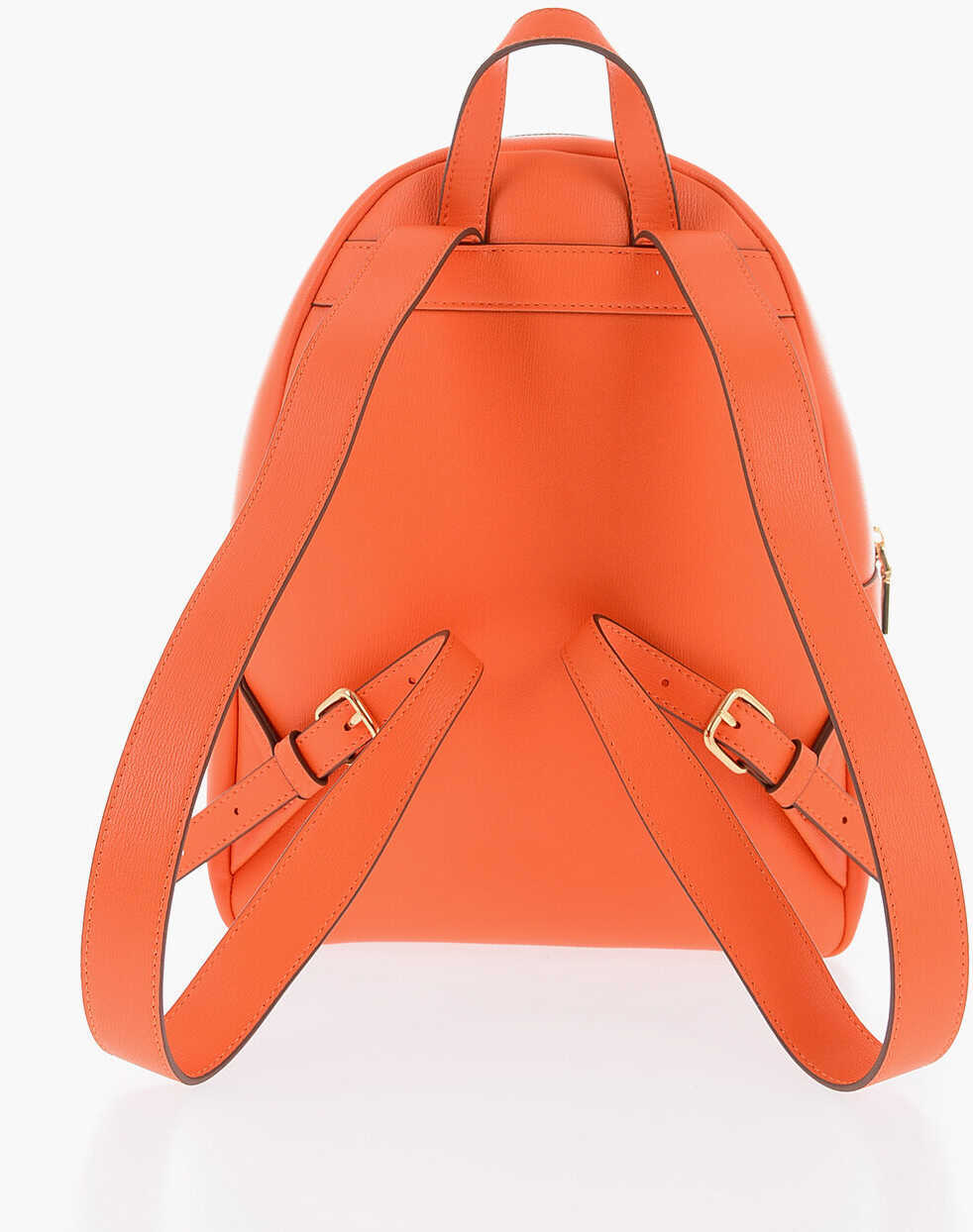Rucsacuri Moschino Love Solid Color Faux Leather Backpack With Golden Logo Orange Femei (BM 9787331) 3