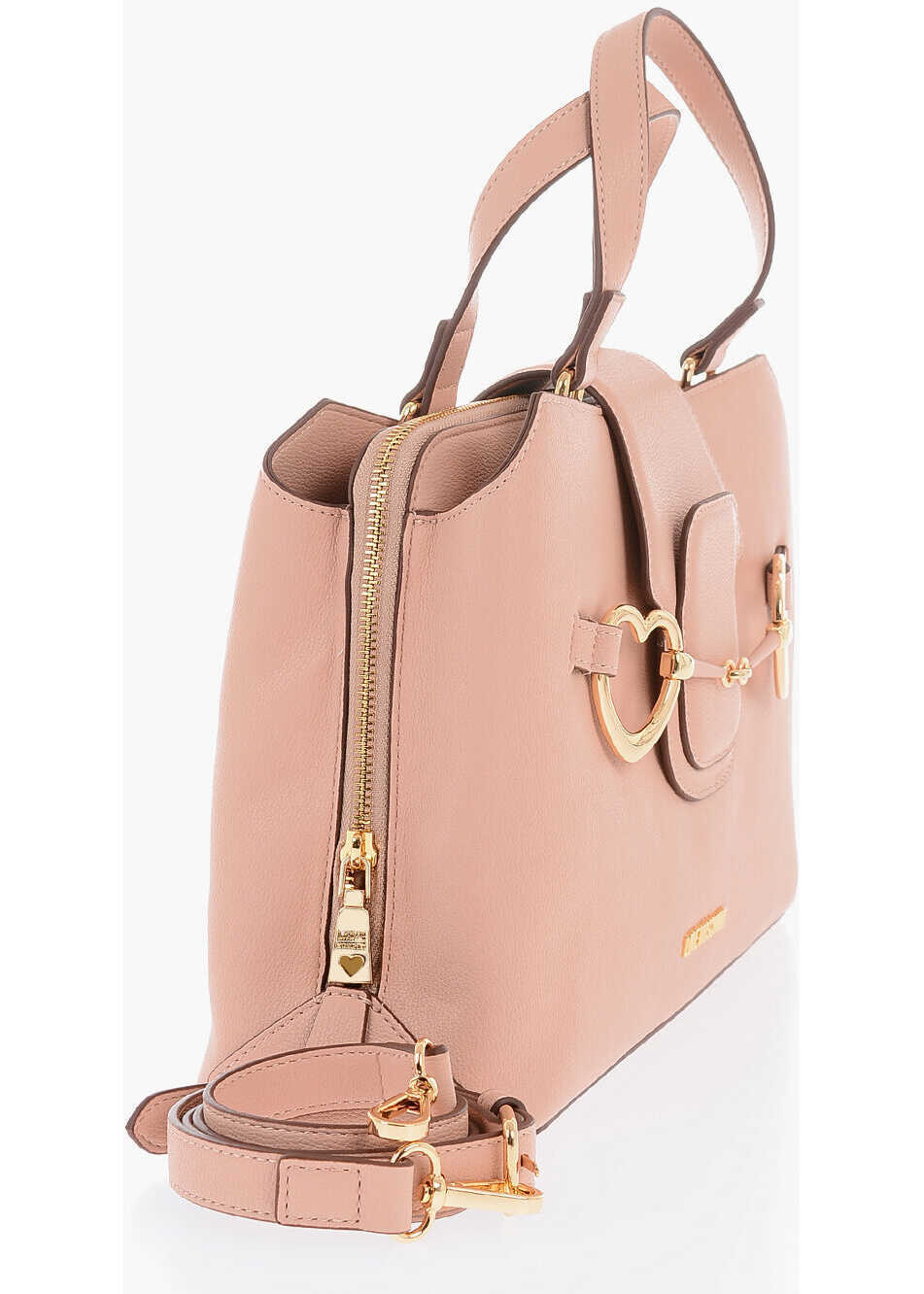 Genti de mana Moschino Love Textured Faux Leather Tote Bag With Maxi Golden Heart C Pink Femei (BM 9787343) 2