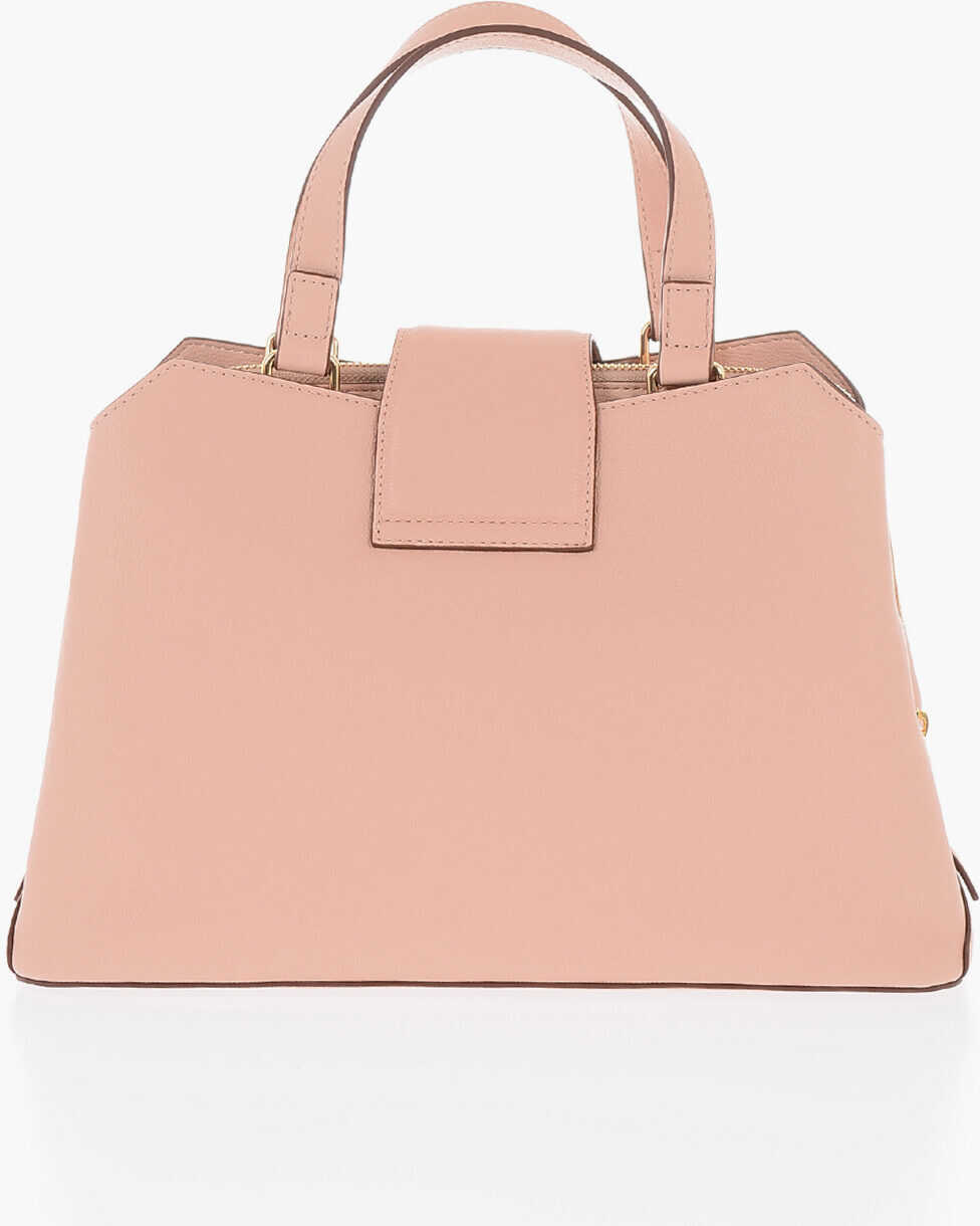 Genti de mana Moschino Love Textured Faux Leather Tote Bag With Maxi Golden Heart C Pink Femei (BM 9787343) 3