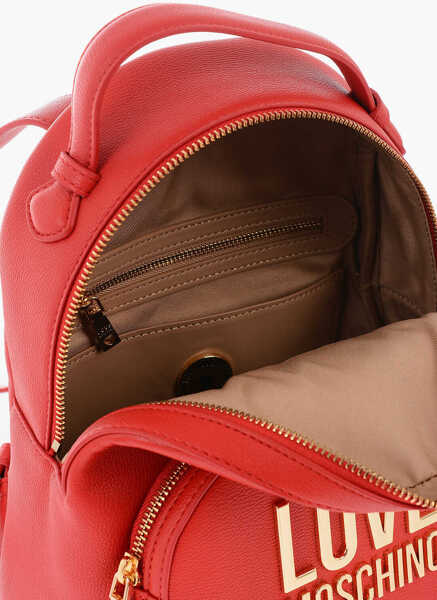 Rucsacuri Moschino Love Faux Leather Backpack With With Golden Logo-Plaque Red Femei (BM 9787346) 4