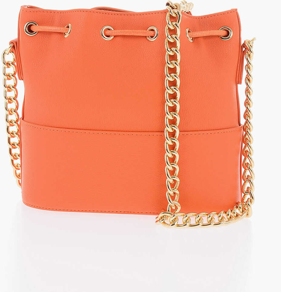 Genti tip postas Moschino Love Textured Faux Leather Bucket Bag With Chain Shoulder St Orange Femei (BM 9787352) 2