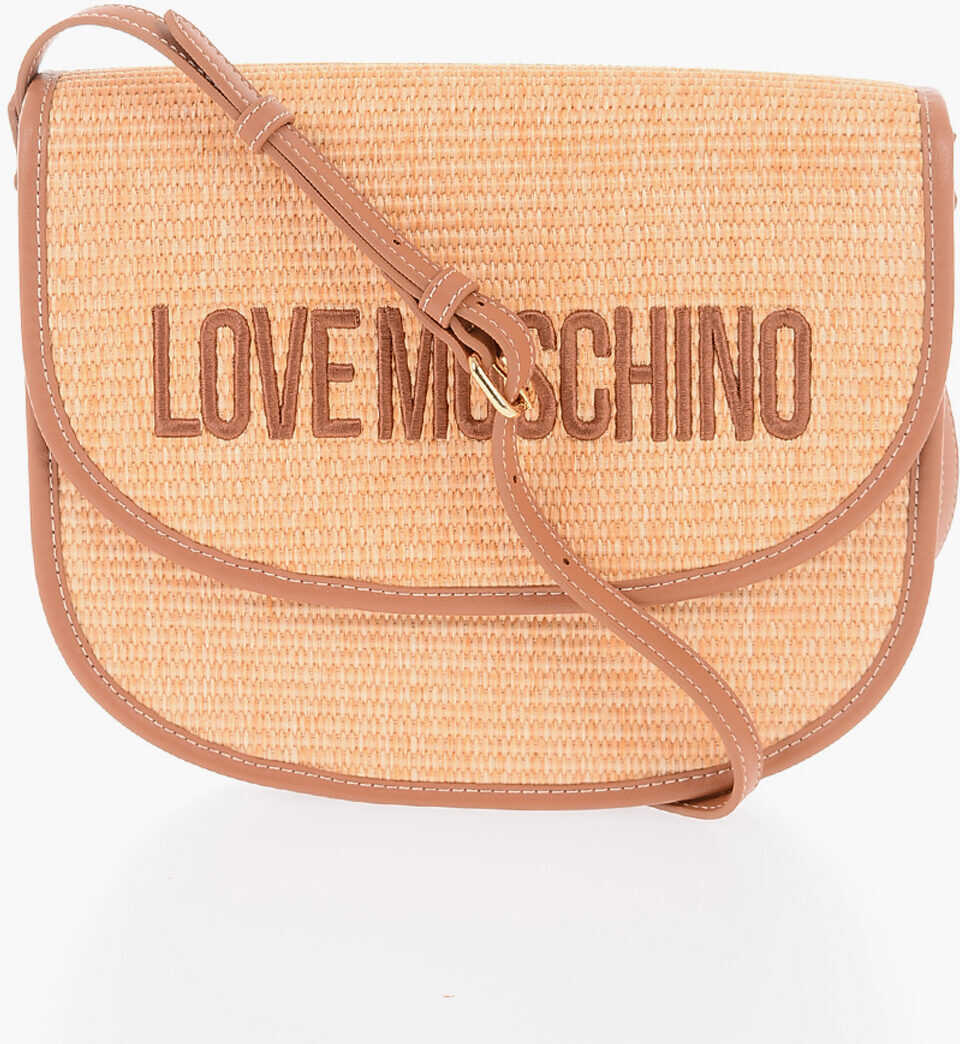 Moschino Love Rafia Crossbody Bag With Faux Leather Trimmings Beige