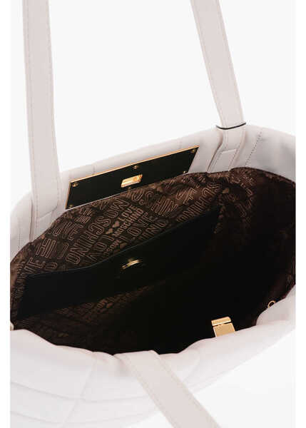 Genti de mana Moschino Love Quilted Faux Leather Tote Bag With Turn Lock Closure White Femei (BM 9787514) 4