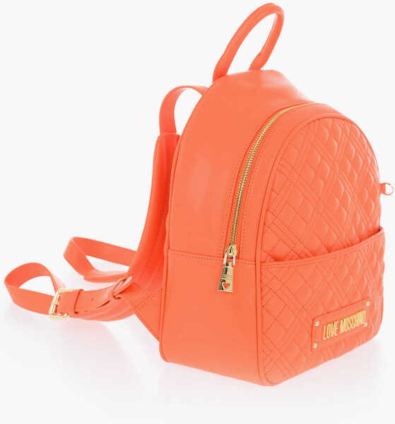 Rucsacuri Moschino Love Quilted Faux Leather Backpack With Matched Pouch Orange Femei (BM 9787517) 2